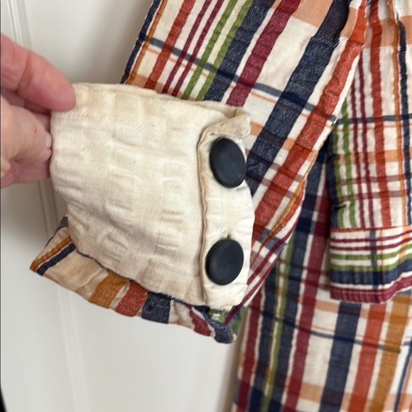 Vintage 1970’s custom sewn/ handmade plaid seersucker jacket & bell bottoms 2P - Picture 3 of 12